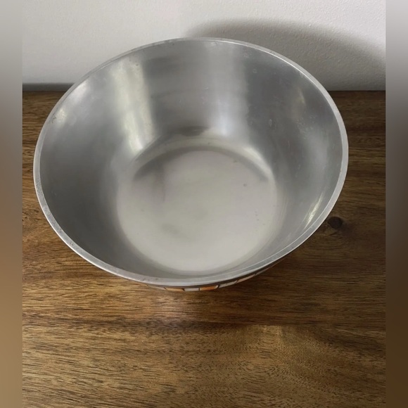 Polished Pewter Metal LARGE Bowl with Mother of Pearl Detail - Picture 2 of 8